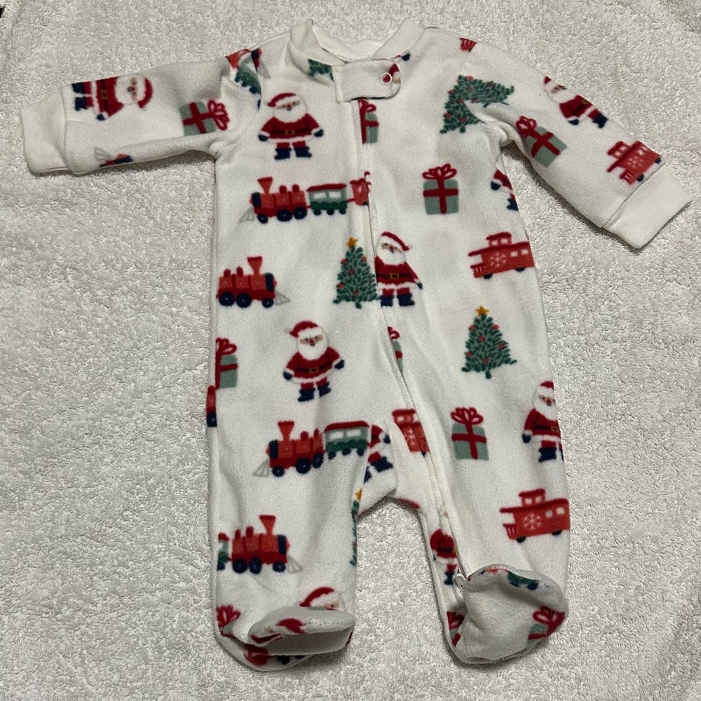 Carter's White Santa and Train Print Footie